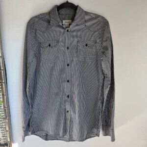 🧡3/15 DIESEL Black White Long Sleeve Shirt Men's M